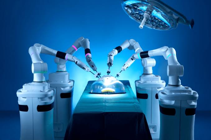 Recovery After Robotic Colorectal Surgery 1 Robotic surgery arms performing a precise medical procedure in a high-tech operating room.
